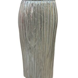 Maeve by Anthropologie Metallic Silver Pleated Midi Skirt